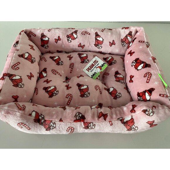 Peanuts Snoopy Small Dog Cat Pet Cozy Cuddler Bed Christmas Pink Candy Cane NEW - Picture 2 of 16